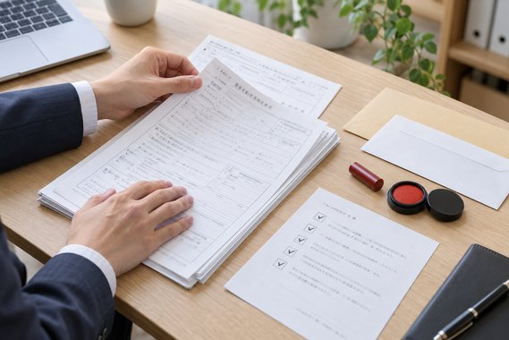 専門家が書類を一枚ずつ確認する手元